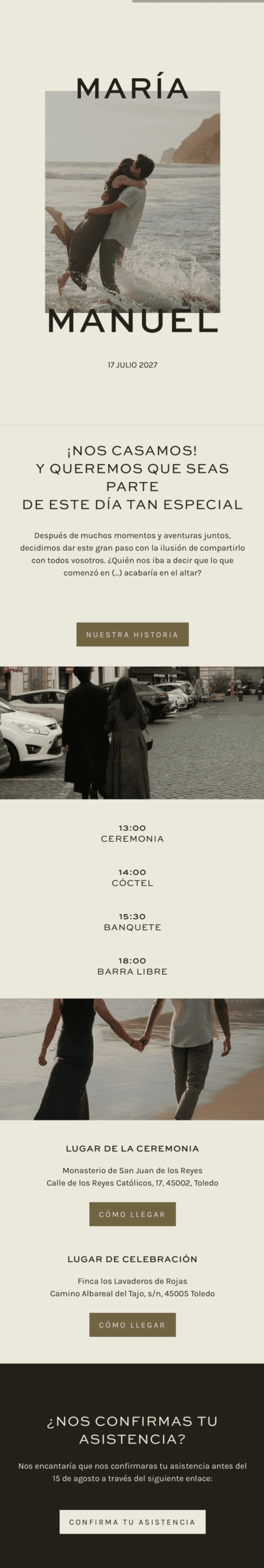 Captura de pantalla de una invitación de bodas elegante y moderna