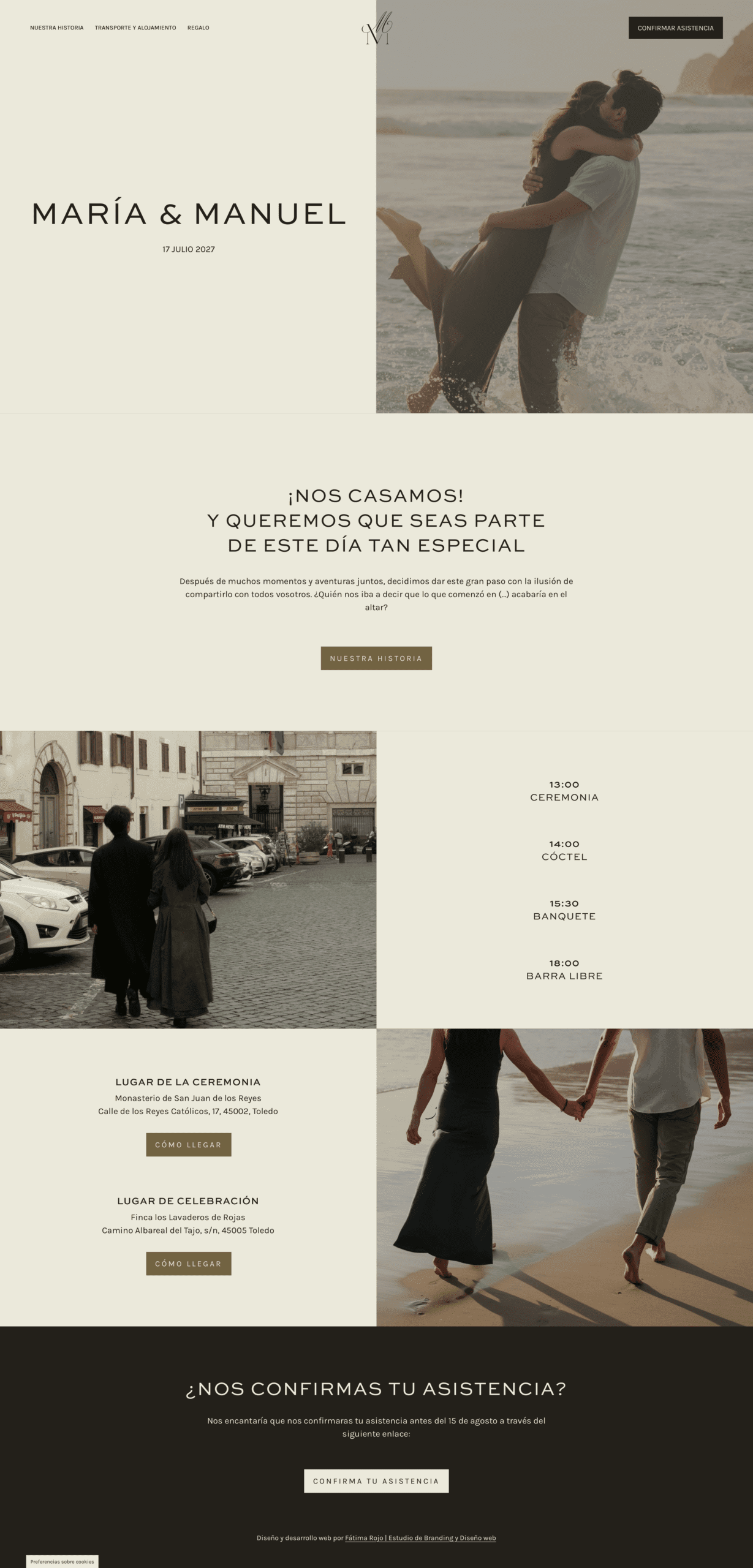 Captura de pantalla de la home de una web de bodas elegante y moderna