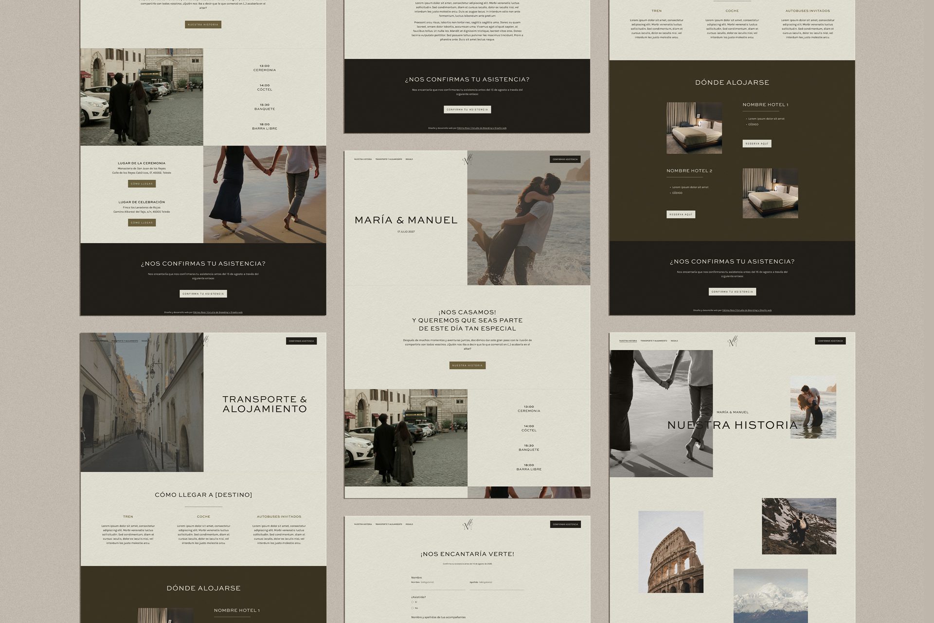 Capturas de pantalla de web de bodas elegante y moderna
